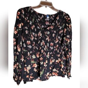 Old Navy Black Floral Smocked Blouse Size XXL